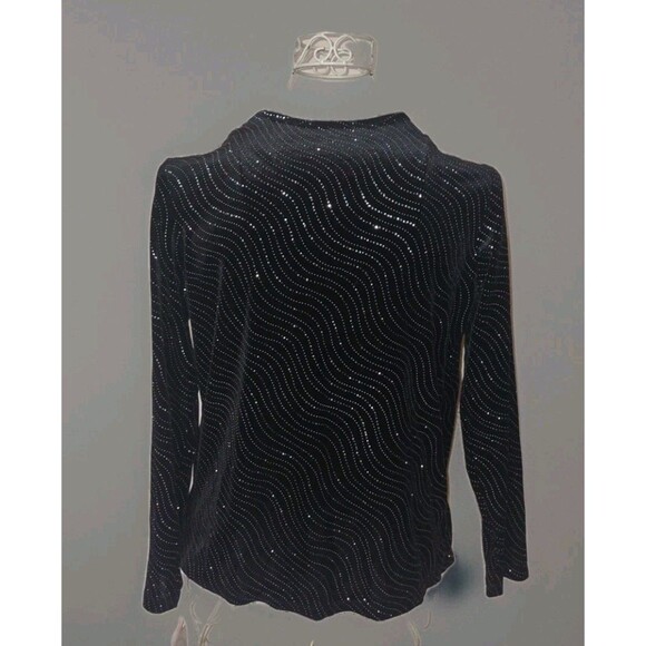 NWT Sz Small Notations Pullover 2-Fer Top Long Sleeve Black Velour Sparkle - Picture 5 of 8
